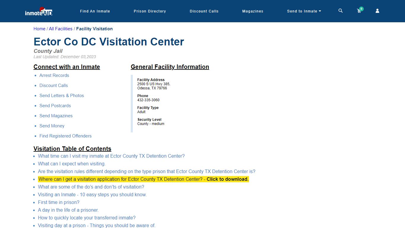 Ector County TX Detention Center | Visitation, dress code & visiting hours