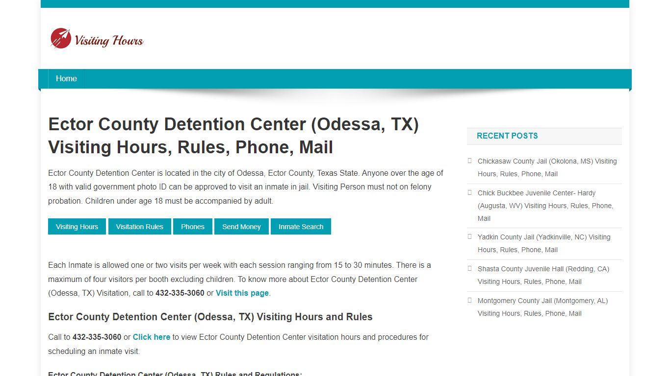 Ector County Detention Center (Odessa, TX) Visiting Hours, Rules, Phone ...